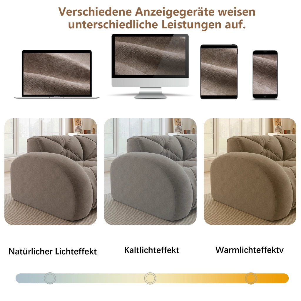 Divano modulare a U 281x171x76 cm in chenille tortora; struttura senza telaio