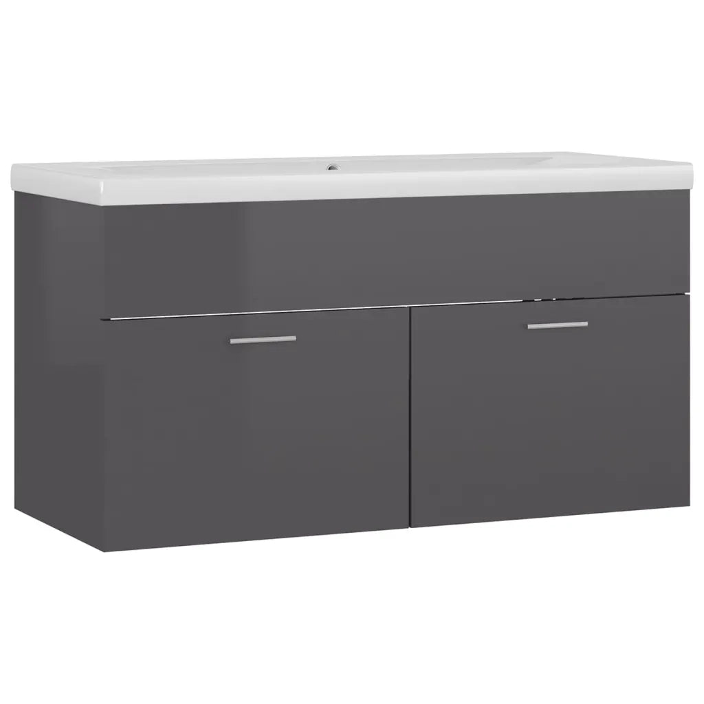 Mobile Bagno con Lavabo Integrato Grigio Lucido in Truciolatocod mxl 120642