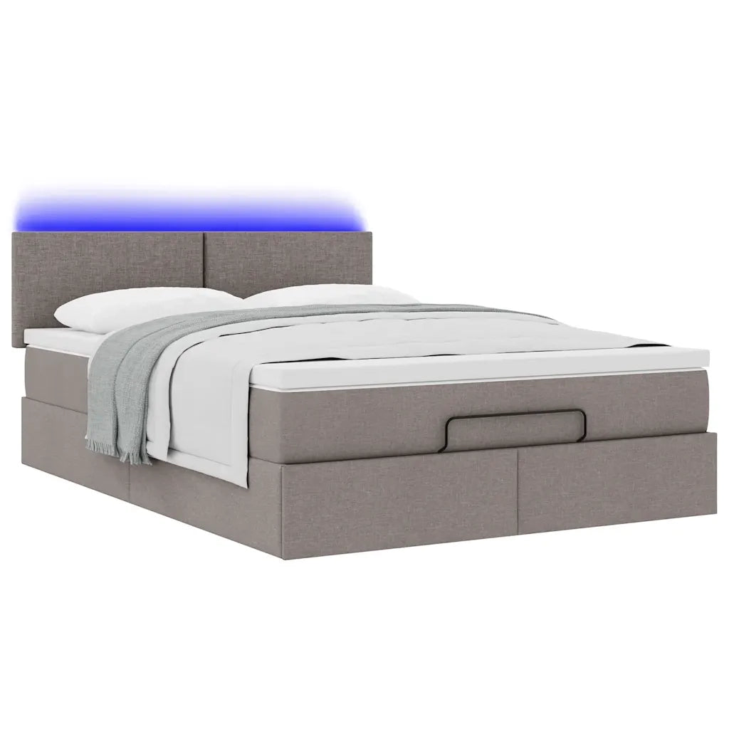 Pouf Letto con Materasso e LED Tortora 140x190 cm in Tessuto 3312226