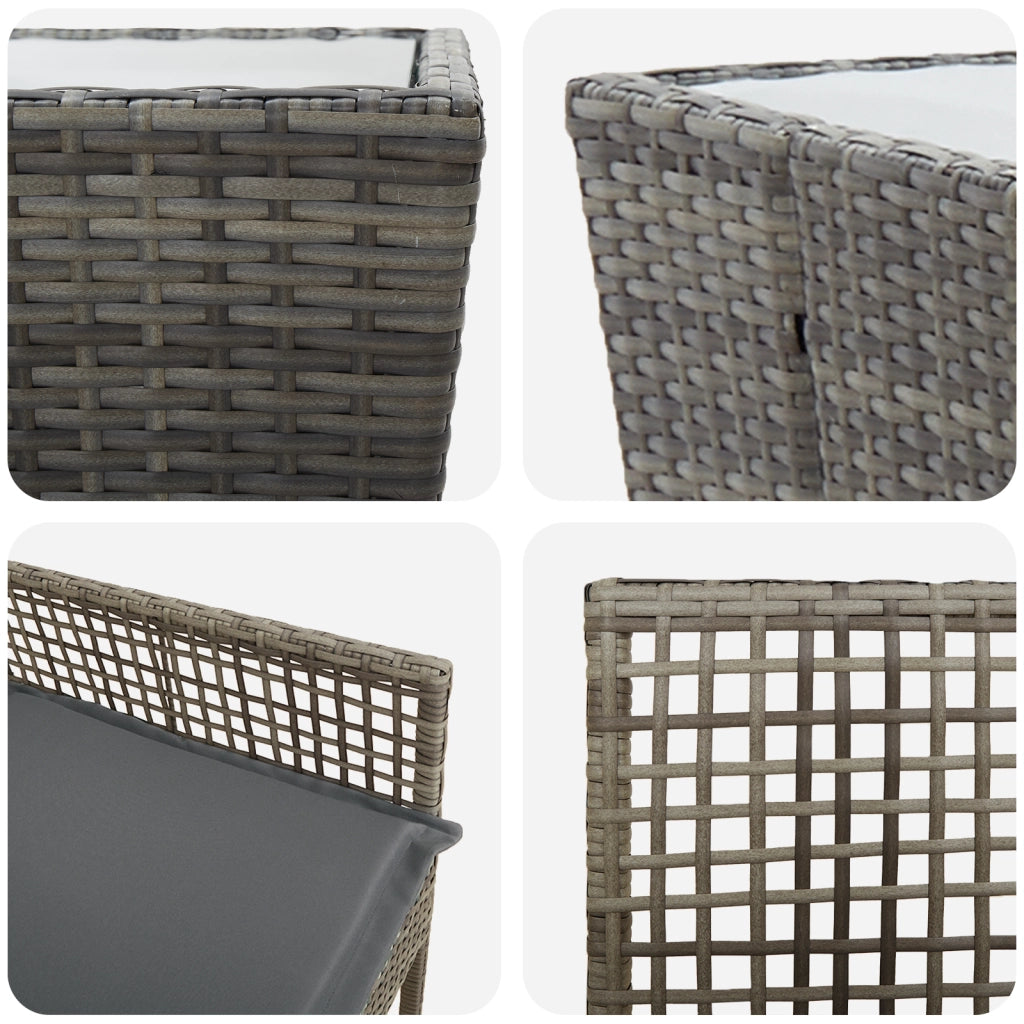 Set Bistro da Giardino 3 Pezzi con Cuscini Grigio in Polyrattan