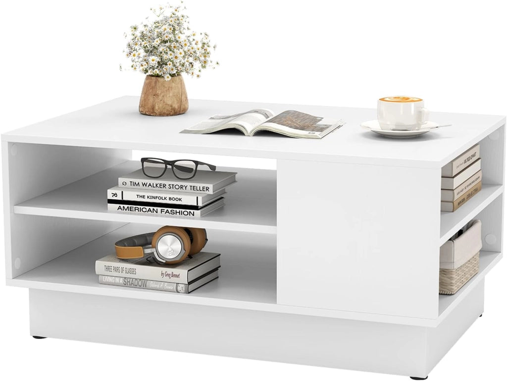 Tavolino da Salotto Rettangolare Design Moderno, Tavolino da Caffè con 2 Ripiani Inferiori Portaoggetti, Tavolino Basso da Divano per Soggiorno, 86 x 56 x 41 cm (Bianco)