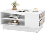 Tavolino da Salotto Rettangolare Design Moderno, Tavolino da Caffè con 2 Ripiani Inferiori Portaoggetti, Tavolino Basso da Divano per Soggiorno, 86 x 56 x 41 cm (Bianco)