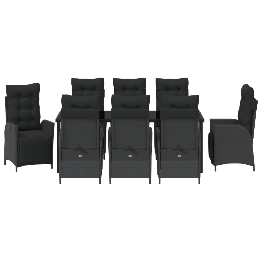 Set da Pranzo da Giardino 9 Pezzi Nero Polyrattan