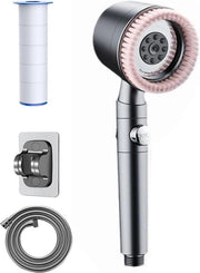 Douchekop filtrante ad alta pressione con massa d'acqua regolabile e 5 getti multifunzionali con pennello per shampoo e interruttore di pausa.