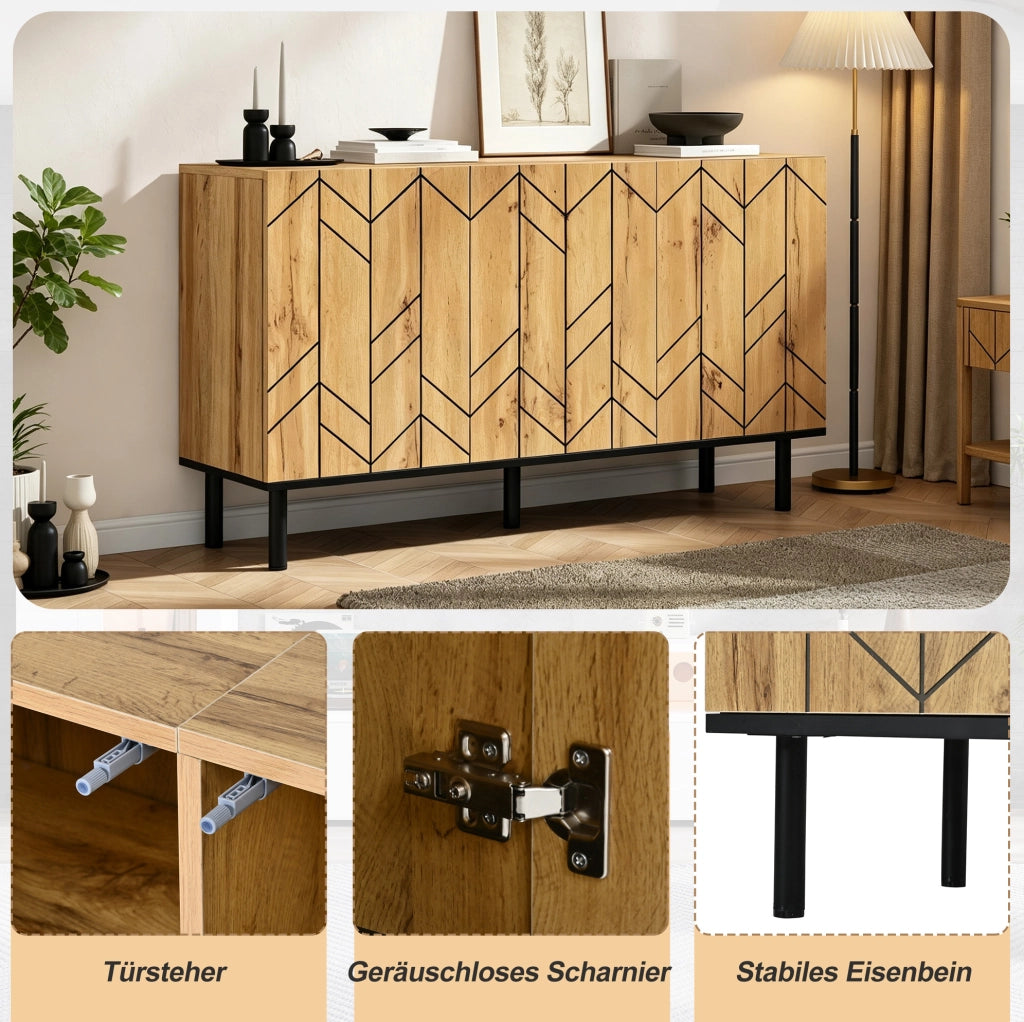 Credenza moderna 120x35x70 cm con 3 ante e frontali a onde