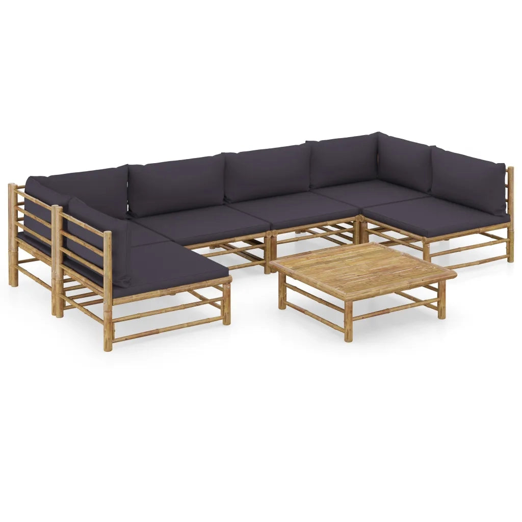 Set Divani da Giardino 7 pz con Cuscini Grigio Scuro in BambÃ¹ cod mxl 37887
