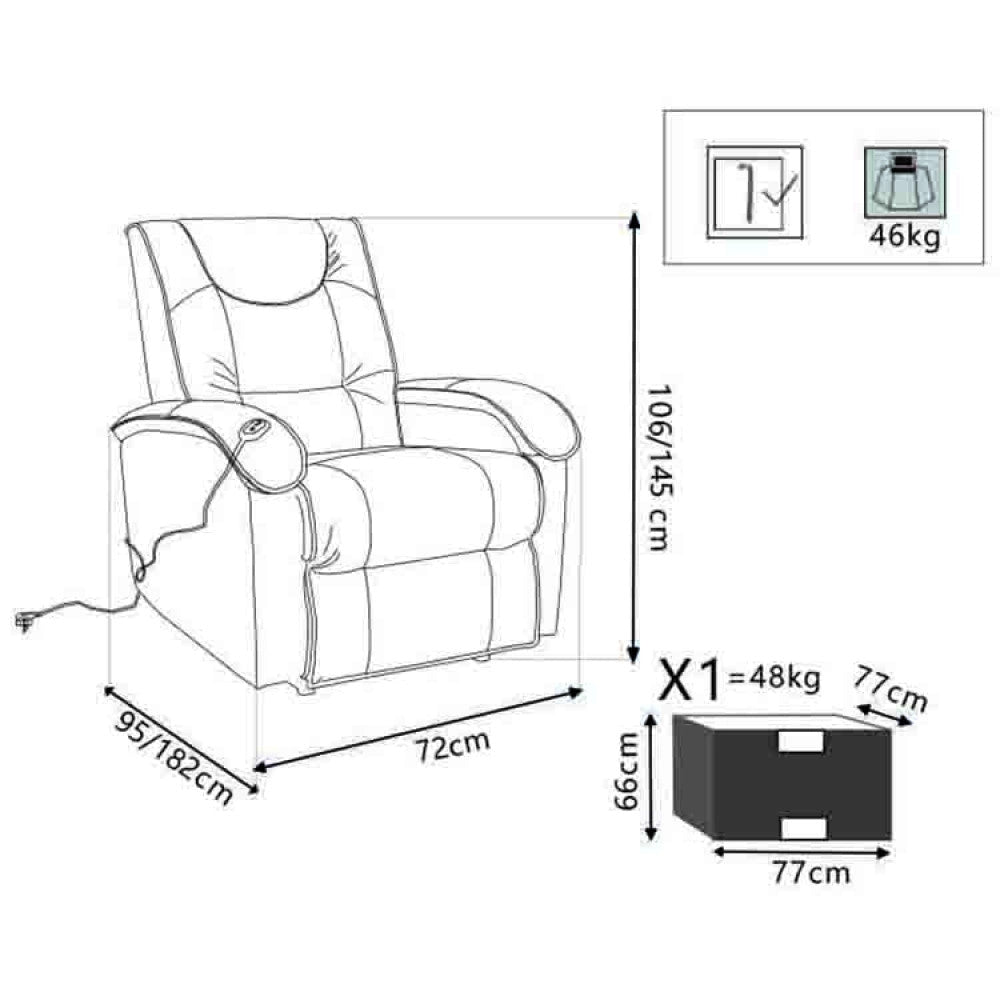 Poltrona Relax Elettrica Massaggiante 72x95/182x106/145 h cm in Similpelle Marrone