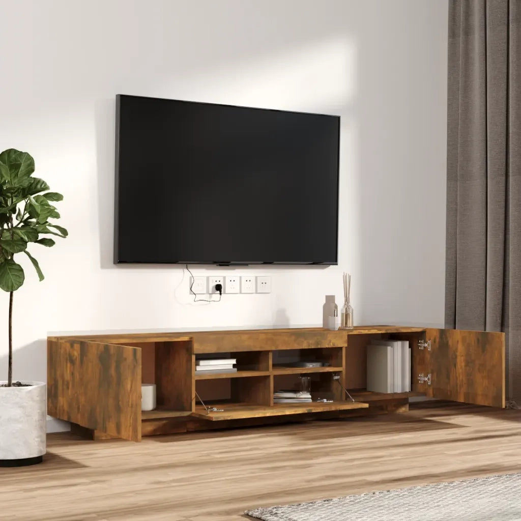 Set Mobili TV 2pz con Luci LED Rovere Fumo in Legno Multistrato 3120170