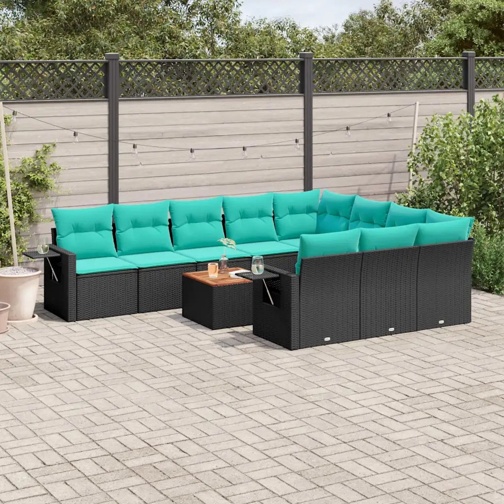 Set Divani da Giardino 11 pz con Cuscini Nero in Polyrattan 3224741
