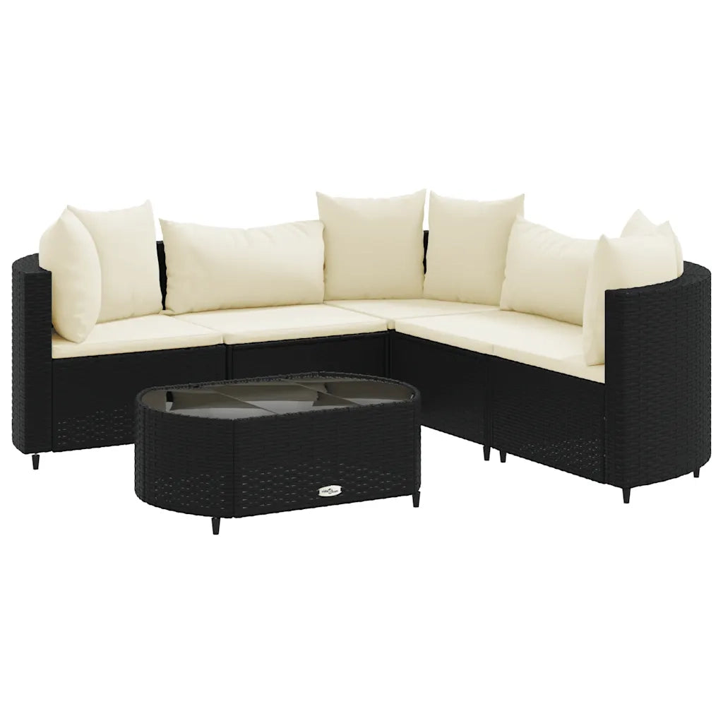 Set Divano da Giardino 6 pz con Cuscini Nero in Polyrattan 3308392