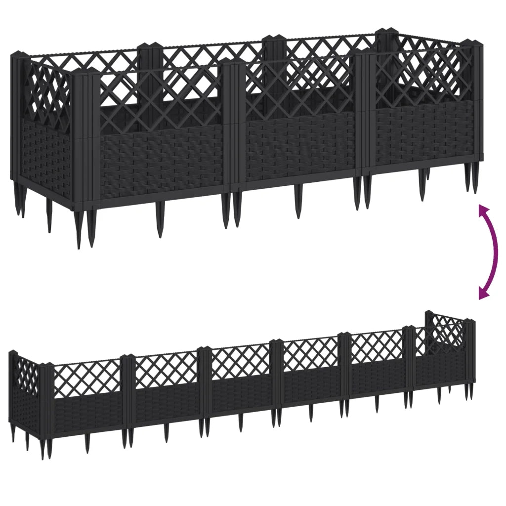 Fioriera | Cassetta per fiori | Vaso da Giardino con Picchetti Nera 123,5x43,5x43,5 cm PP