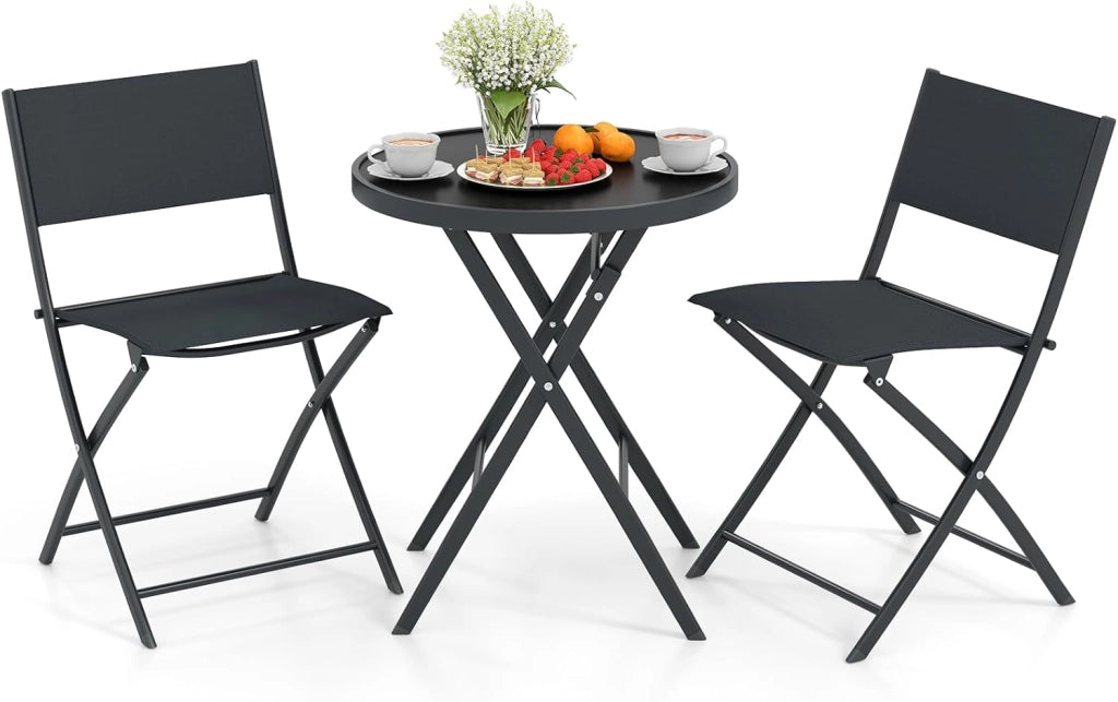 Set da Bistrot Pieghevole 3 Pezzi, 1 Tavolo e 2 Sedie Salvaspazio, Mobili da Esterno in Resistente Materiale, Ideale per Balcone, Terrazza e Giardino