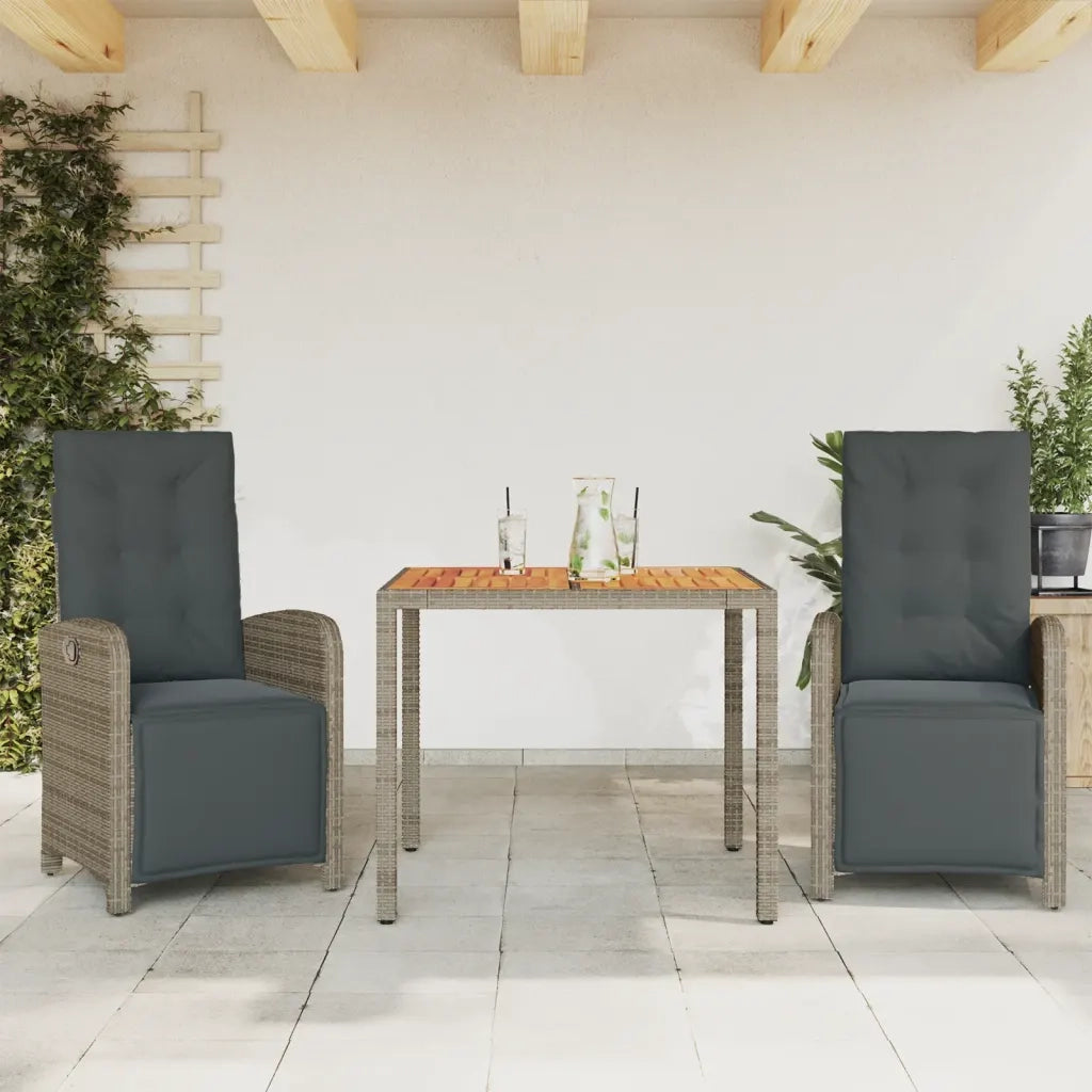 Set da BistrÃ² 3 pz con Cuscini Grigio in Polyrattancod mxl 89269