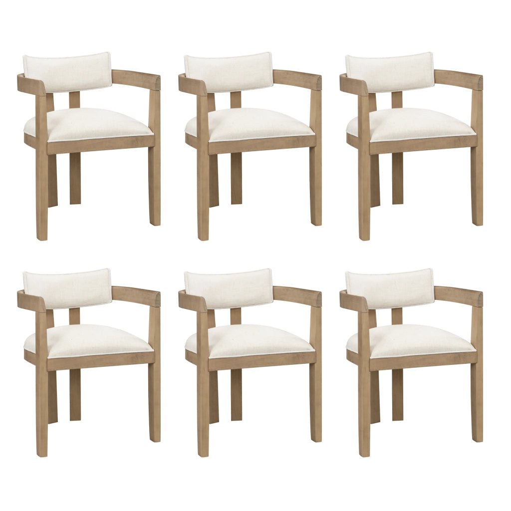 Sedie da Pranzo in Legno Massello ¨C MINIMAL ¨C Set 6 Pezzi, Tessuto Lino, Naturale, Moderno