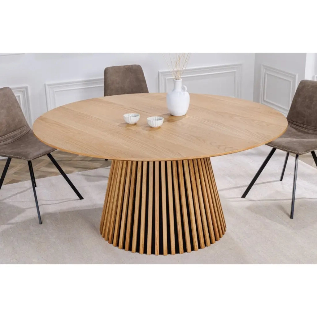 Table KANOVA 140 cm – Piano tondo in rovere chiaro e piede centrale design – Stile contemporaneo