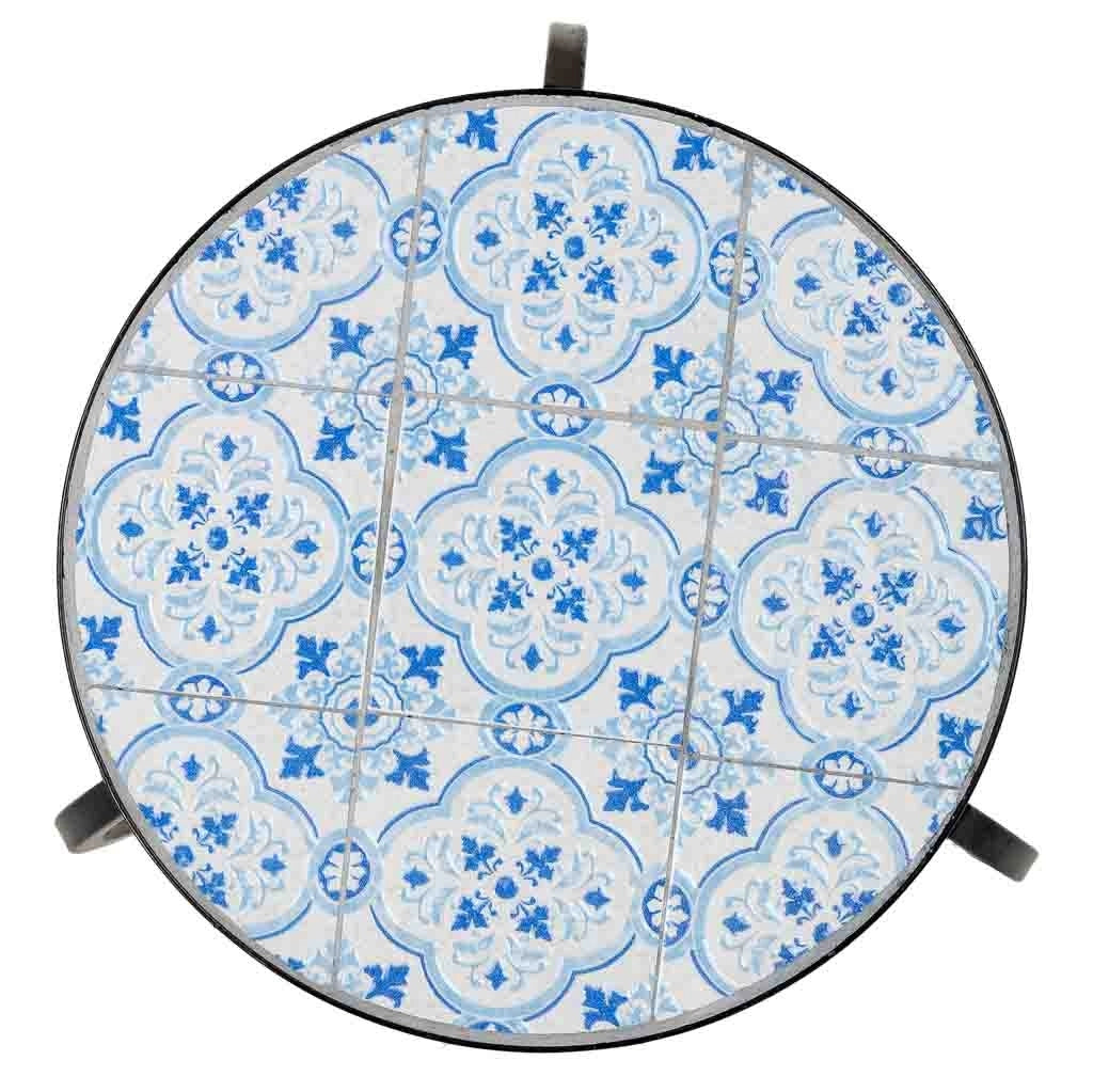 Set 3 pezzi in mosaico e ferro battuto, Bianco, 33x33x37h-28x28x33h-23