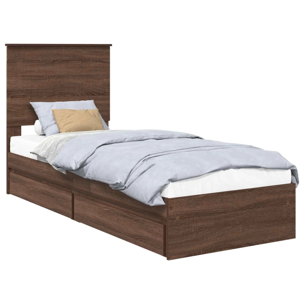 Letto con Contenitore con testiera Rovere Marrone 75 x 190 cm