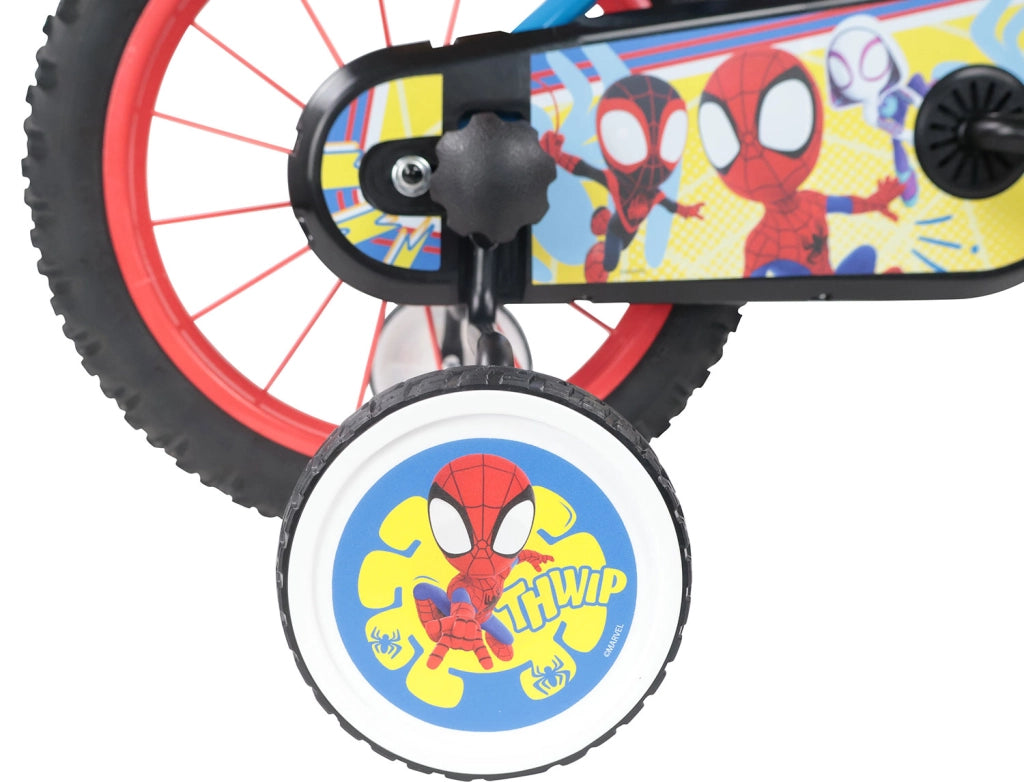 Bicicletta per Bambini 16" Marvel Spidey Freni Caliper e Stabilizzatori in Acciaio Hi-Ten Azzurro