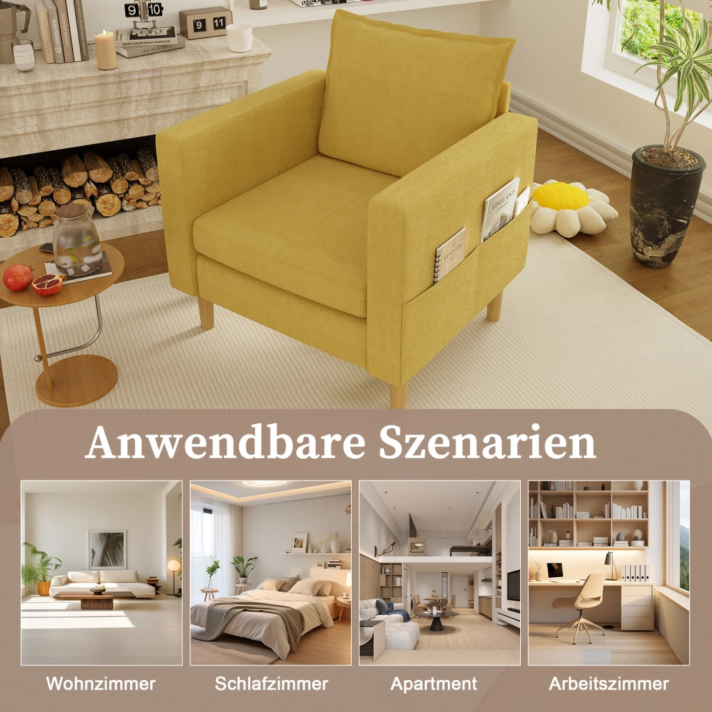 POLTRONA Relax 71x68x82 cm Chenille Senape con tasche laterali