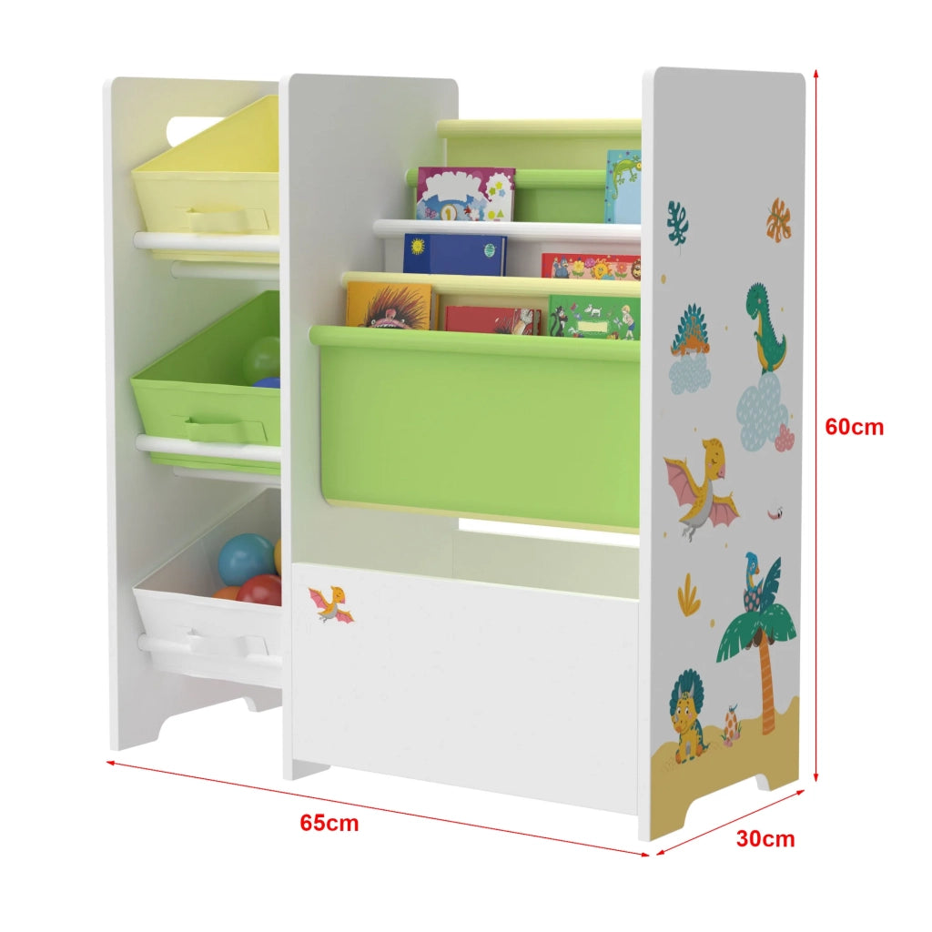 Scaffale portaoggetti per bambini con 3 contenitori aperti bianco/verde/giallo 03_0006996
