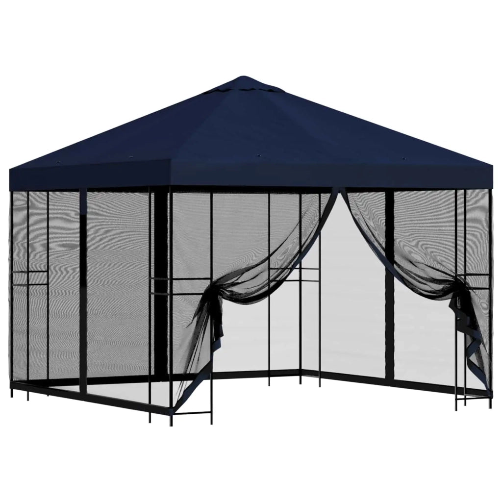 Gazebo da giardino con pareti laterali 3 x 3 m Blu 900343
