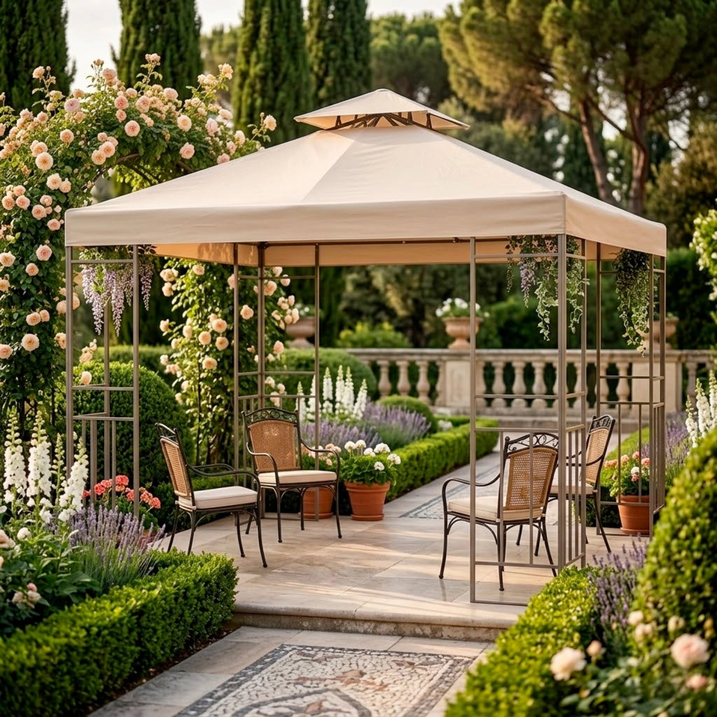 Telo Di Ricambio Per Gazebo In Poliestere Con Air Vent Traspirante Protezione Da Sole Pioggia E Agenti Atmosferici Per Giardino Patio Terrazza Outdoor 3 x 3 M Beige