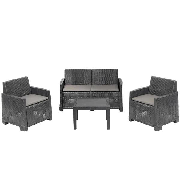 MAURY'S SET DA GIARDINO ISEO CON EFFETTO RATTAN CON CUSCINI IN COLORE ANTRACITE