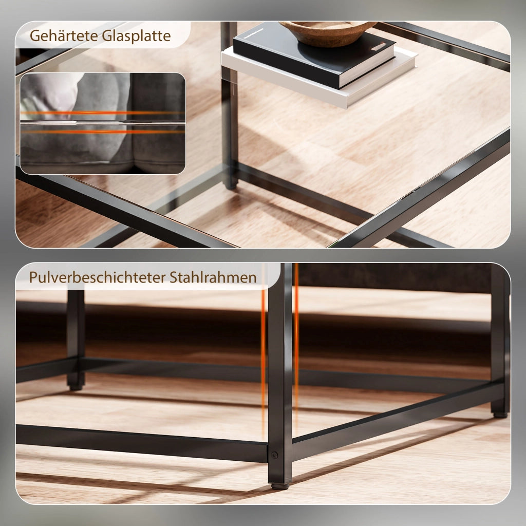 Tavolino da caff¨¨ quadrato ¨C Xylo ¨C vetro temperato nero gambe acciaio 68x68x39 cm