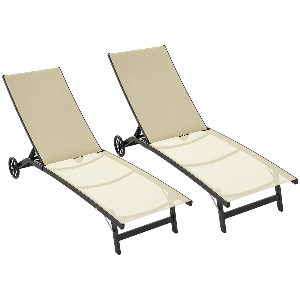 Lettino da Sole in Alluminio con Cuscini Textilene ¨C zephmum ¨C 2 Pezzi, Colore Cachi
