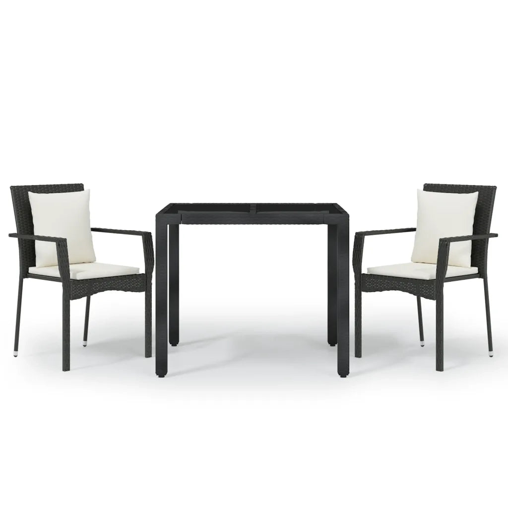Set da Pranzo da Giardino 3 pz con Cuscini Nero in Polyrattancod mxl 77202