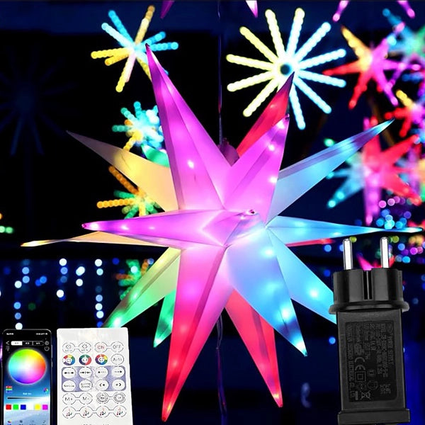 Stella Luminosa 3D RGB 60cm gestibile daTelecomando e App Bluetooth IP44 31V Luci per Esterni e Interni, Effetti Musicali, Decorazioni Natalizie Balconi e Puntale Albero