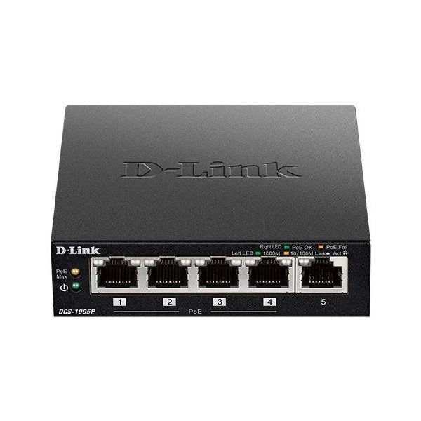 D-link dgs-1005p/e switch di rete non gestito gigabit ethernet (10/100/1000) supporto power over ethernet (poe) nero