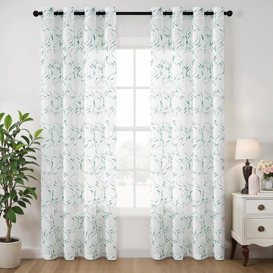 Set di tende da soffitto con disegno di farfalla ricamato, maniglie integrate, 2 pezzi, 140 x 260 cm, verde.