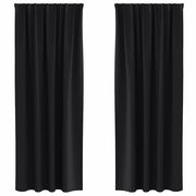 Tende Oscuranti | Tende Blackout con Anelli 2 pz Nero 225 x 140 cm Poliestere