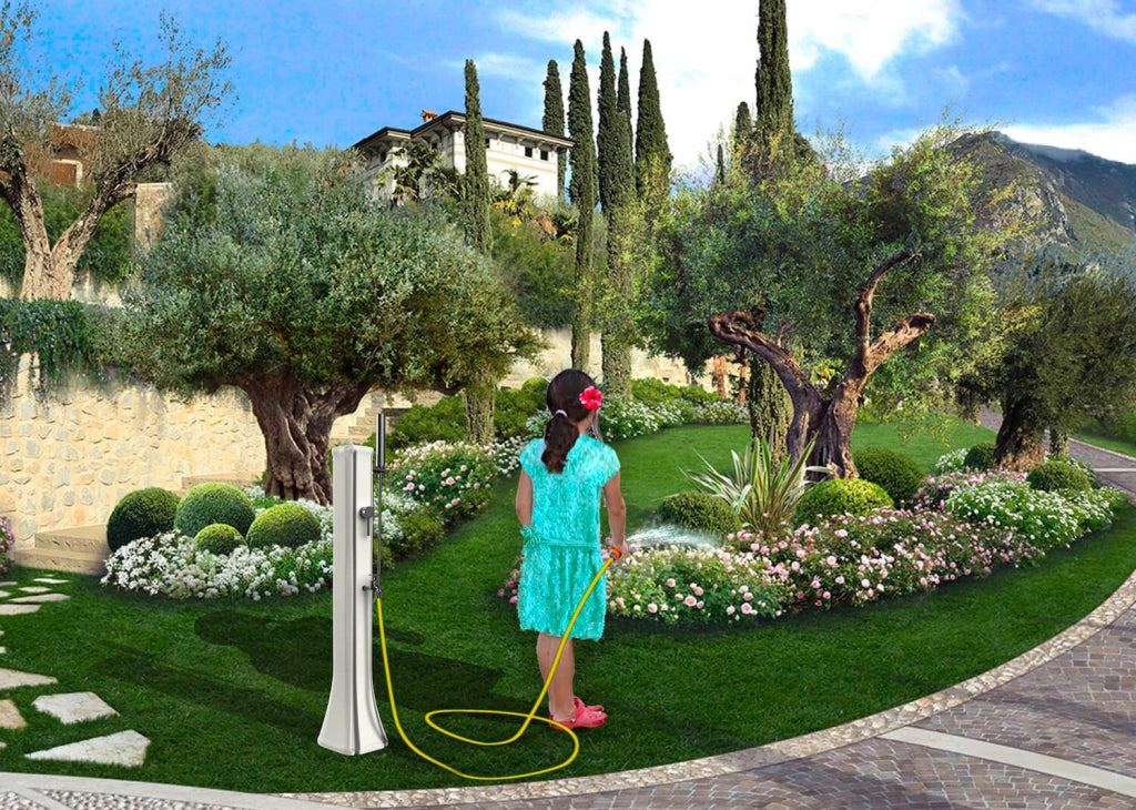 Mini Doccia Solare da Giardino Lavapiedi Miscelatore e Doccetta Mobile Arkema Happy Go Fuxia