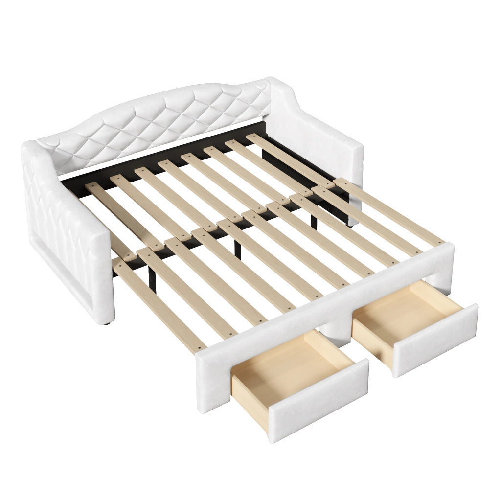 Letto estraibile 90 × 200 cm fino a 180 × 200 cm con 2 cassetti, LED regolabile, senza materasso, bianco