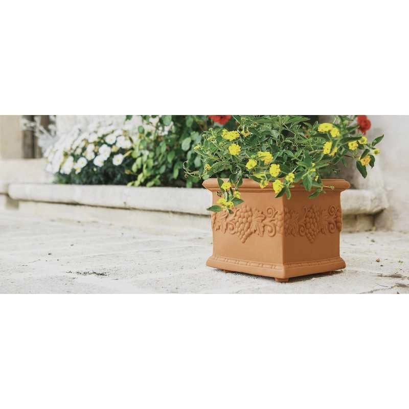Vaso quadrato decorativo classico tradizionale 35x35 H29 in polimero resistente impruneta per piante per giardini e terrazze - Made in Italy - Monacis