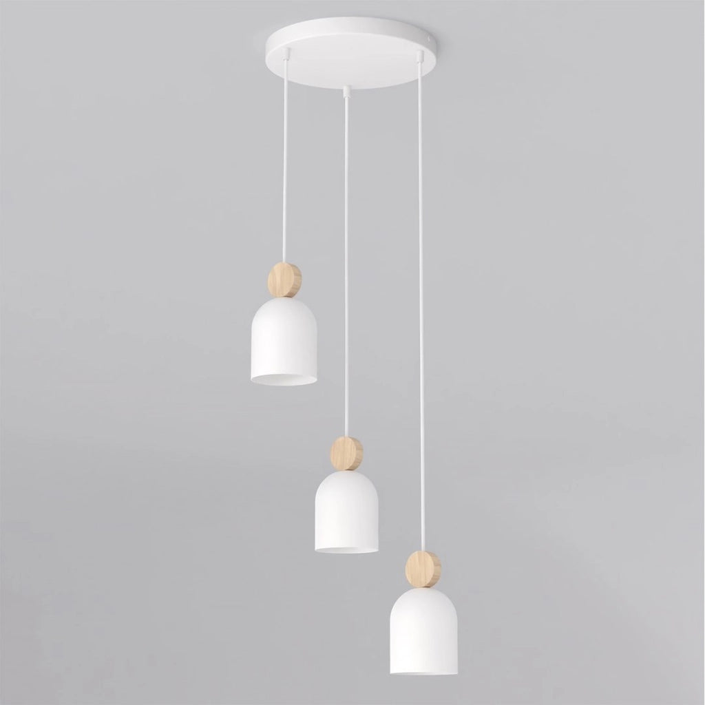 Lampada a sospensione MESI in acciaio bianco opaco e legno
