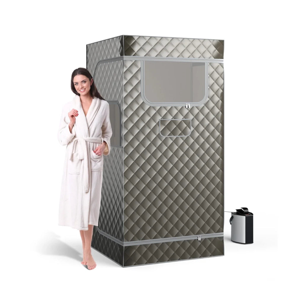 Sauna a vapore portatile 91 x 91 x 183 cm con 9 impostazioni di temperatura sedia pieghevole elegante interno grigio 20_0013559