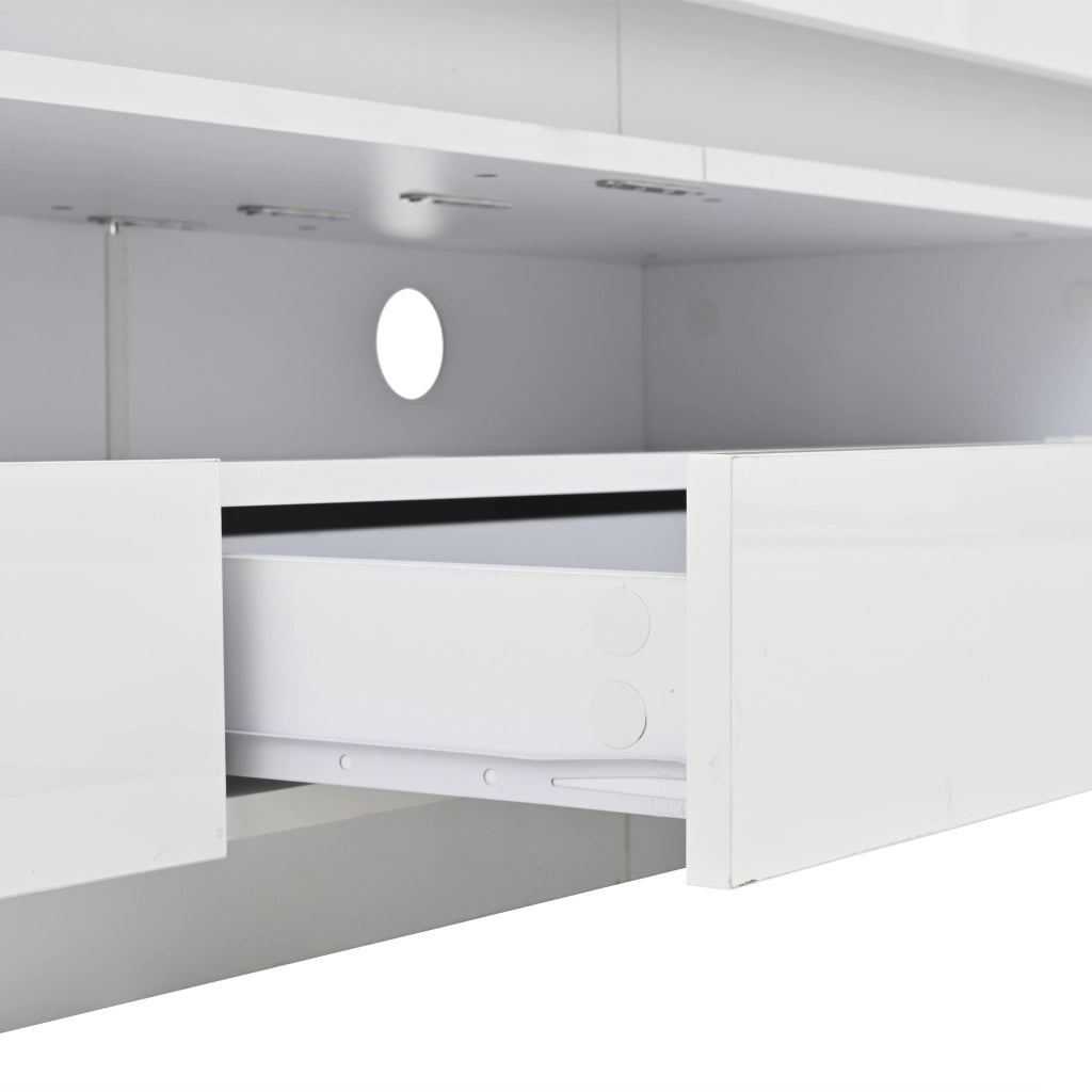 Mobile TV con LED ¨C MINIMAL ¨C Bianco Lucido, 2 Ante, 1 Cassetto, 175x38x45 cm