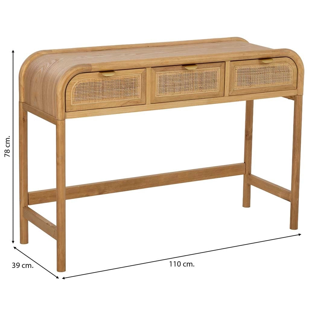Mobile da ingresso in legno e rattan marrone 110x39x78h cm