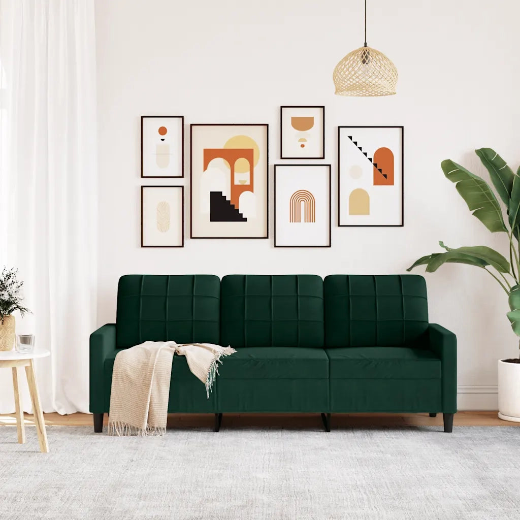 vidaXL Divano a 3 Posti Verde Scuro 180 cm in Velluto