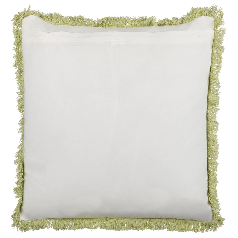 Cuscino in cotone con frange di colore verde e bianco 45 x 45 cm camera da letto soggiorno