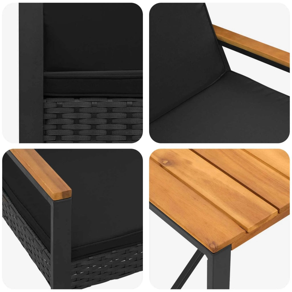 Set di Mobili da Esterno con cuscino 3 pcs Nero polyrattan 42025330