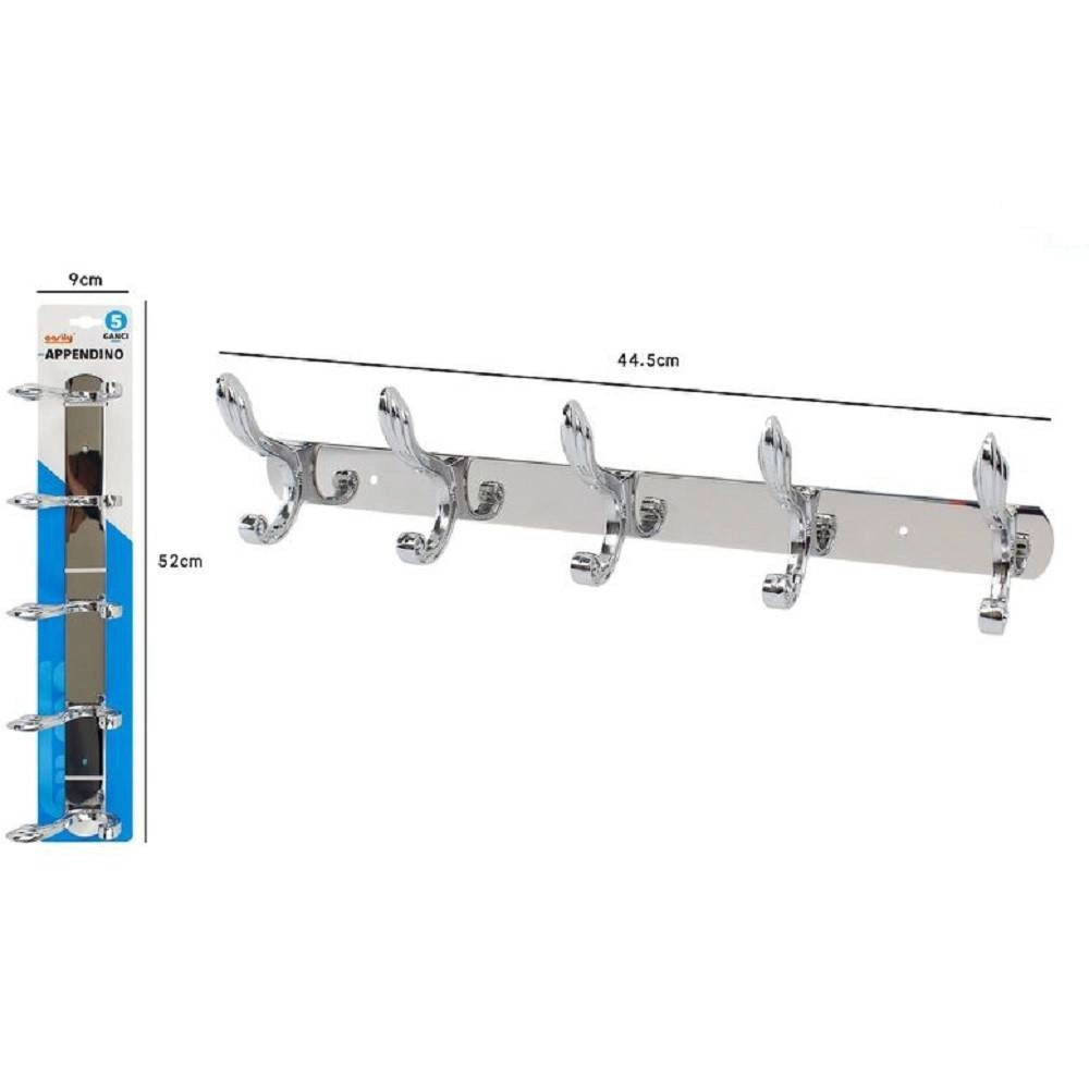 Trade Shop - Appendino Appendi Abiti Multiuso A 5 Ganci Ali Finitura Cromo Lucido 52182 -