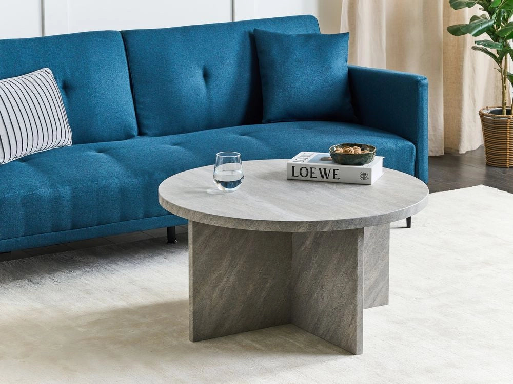 Tavolino in legno in stile moderno 80 x 80 cm effetto pietra in colore grigio dal design classico