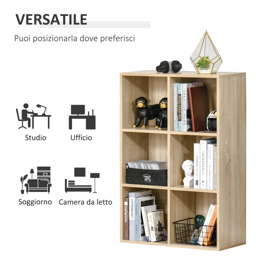 Libreria a Cubi 65,5x30x97,5 cm 6 Vani a Giorno Rivestimento in Melamina Rovere