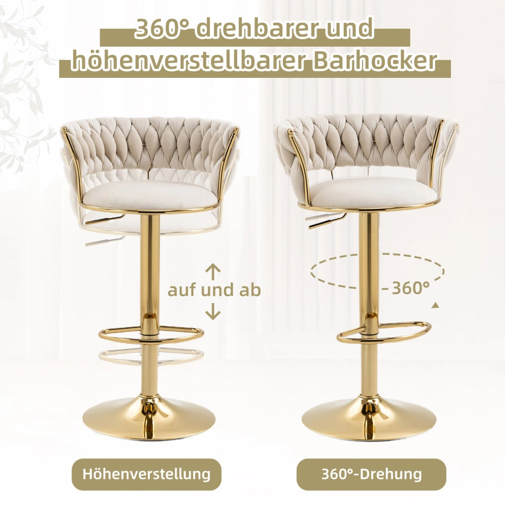 Sgabello da bar girevole 360° con altezza regolabile 54x46x78;5-97 cm; velluto avorio