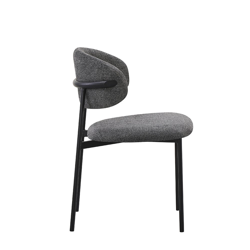 Set 4 Sedia Judit in Tessuto Effetto Teddy grigio con Gambe in Metallo Nero