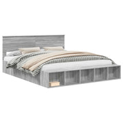 Letto matrimoniale | Letto per adulti | Struttura del letto con lo scaffale Grigio Sonoma 200 x 200 cm